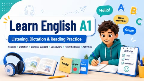 Learn English A1-A2 Level: Listening, Dictation and Reading Practice